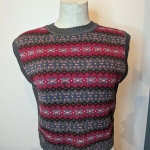 Vintage Wool multi color Patterned women's Sweater vest, size S